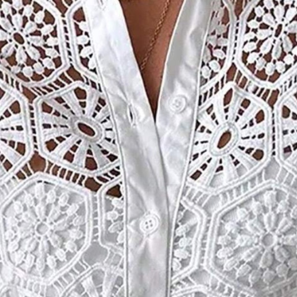 Boho Floral lace Button Down Loose Fit Top - Picture 4 of 6